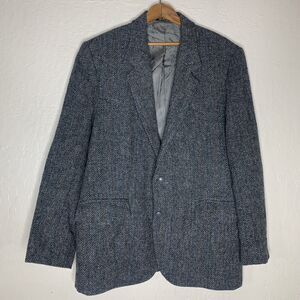 Vtg Pioneer Wear Golden Collection Gray British Wool Tweed Jacket FLAWED